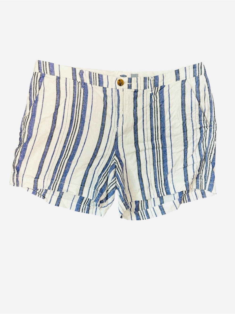 Old Navy blue white striped linen blend shorts Size 14 summer beach vacation